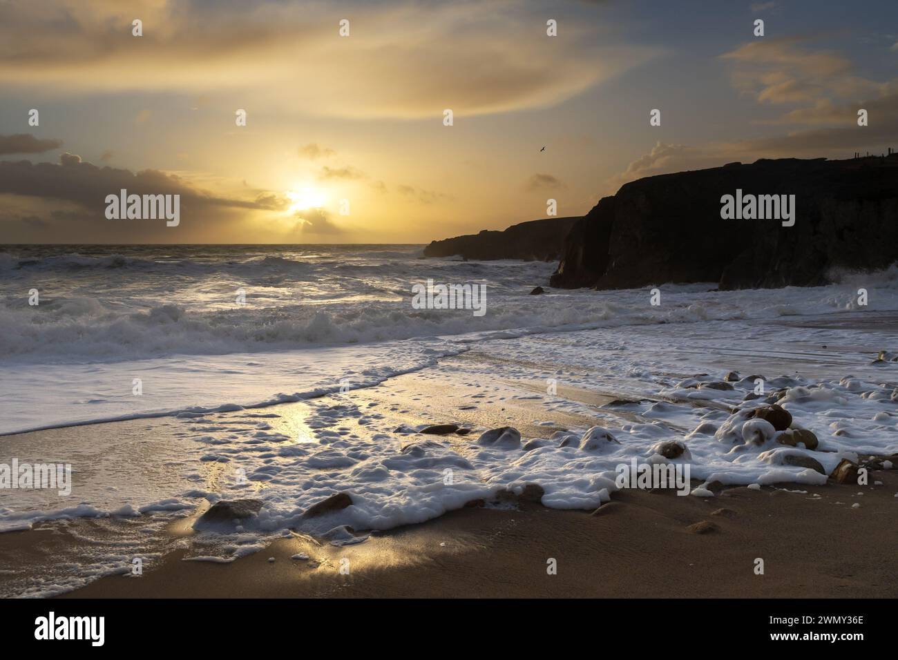 Frankreich, Morbihan, Quiberon, Sturm Karlotta während der Flut Stockfoto