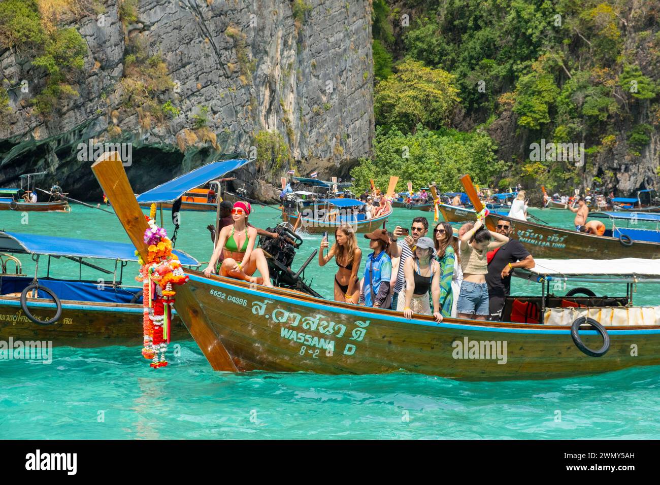 Thailand, Provinz Krabi, Insel Koh Phi Phi Leh, Langboot, Langboot Stockfoto