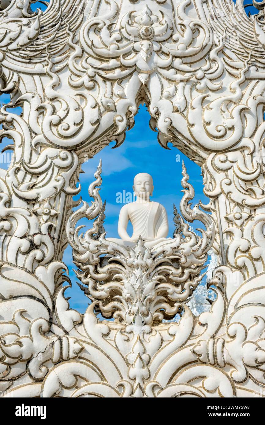 Thailand, Chiang Rai, Wat Rong Khum Tempel oder weißer Tempel Stockfoto