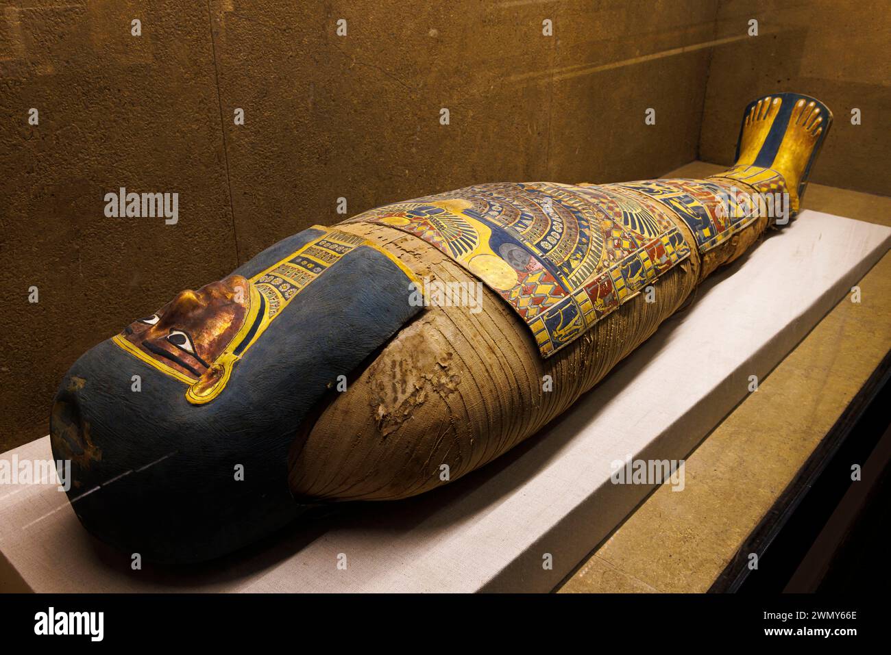 Ägypten, Kairo, Sakkara, Memphis und seine Nekropole, die Pyramidenfelder von Gizeh bis Dahshur, die von der UNESCO zum Weltkulturerbe erklärt wurden, Imhotep-Museum, Mumie mit Kartonage Stockfoto