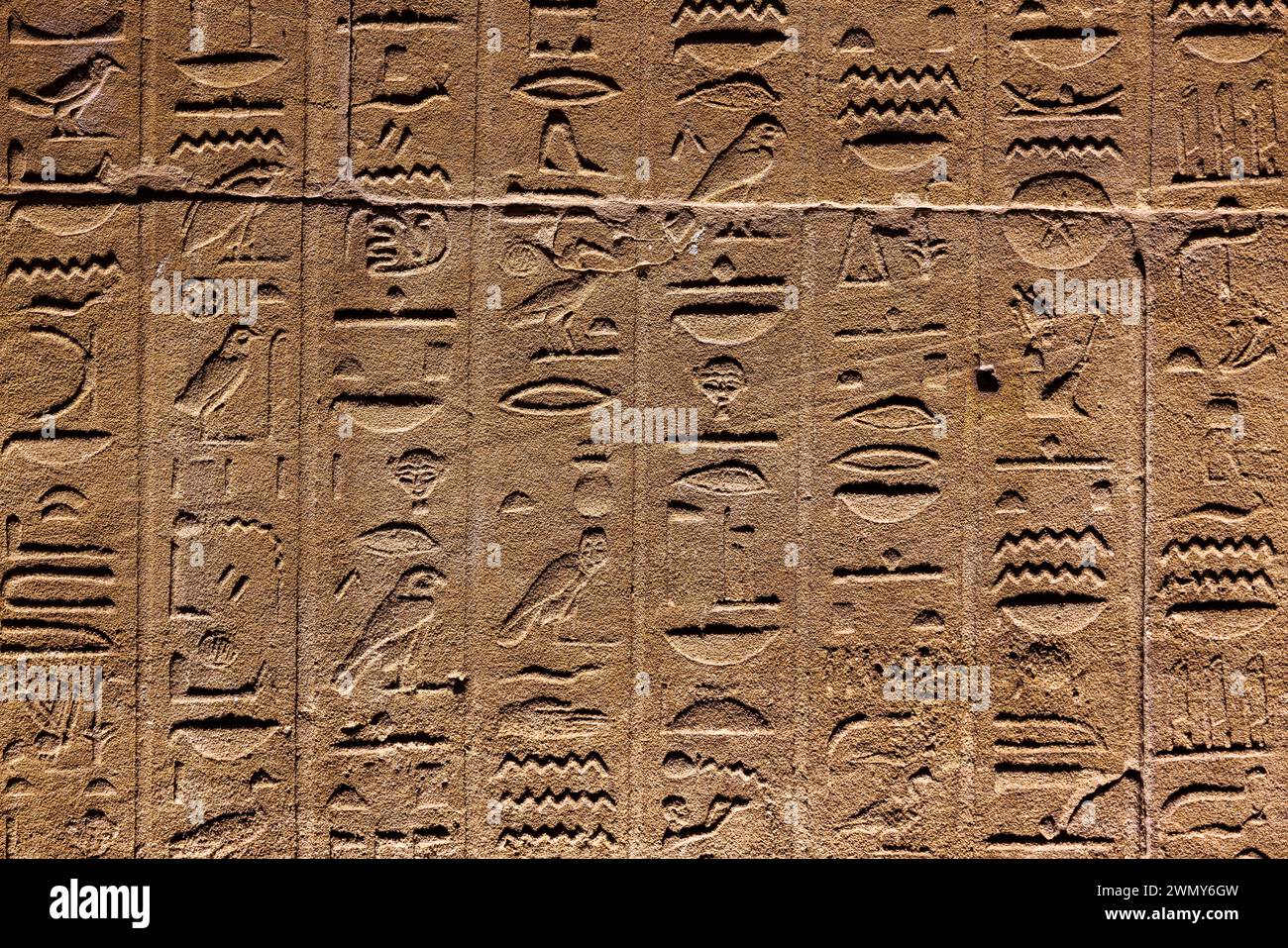 Ägypten, Assuan, nubische Denkmäler von Abu Simbel bis Philae, von der UNESCO zum Weltkulturerbe erklärt, Isis-Tempel in Philae, Hieroglyphen Stockfoto