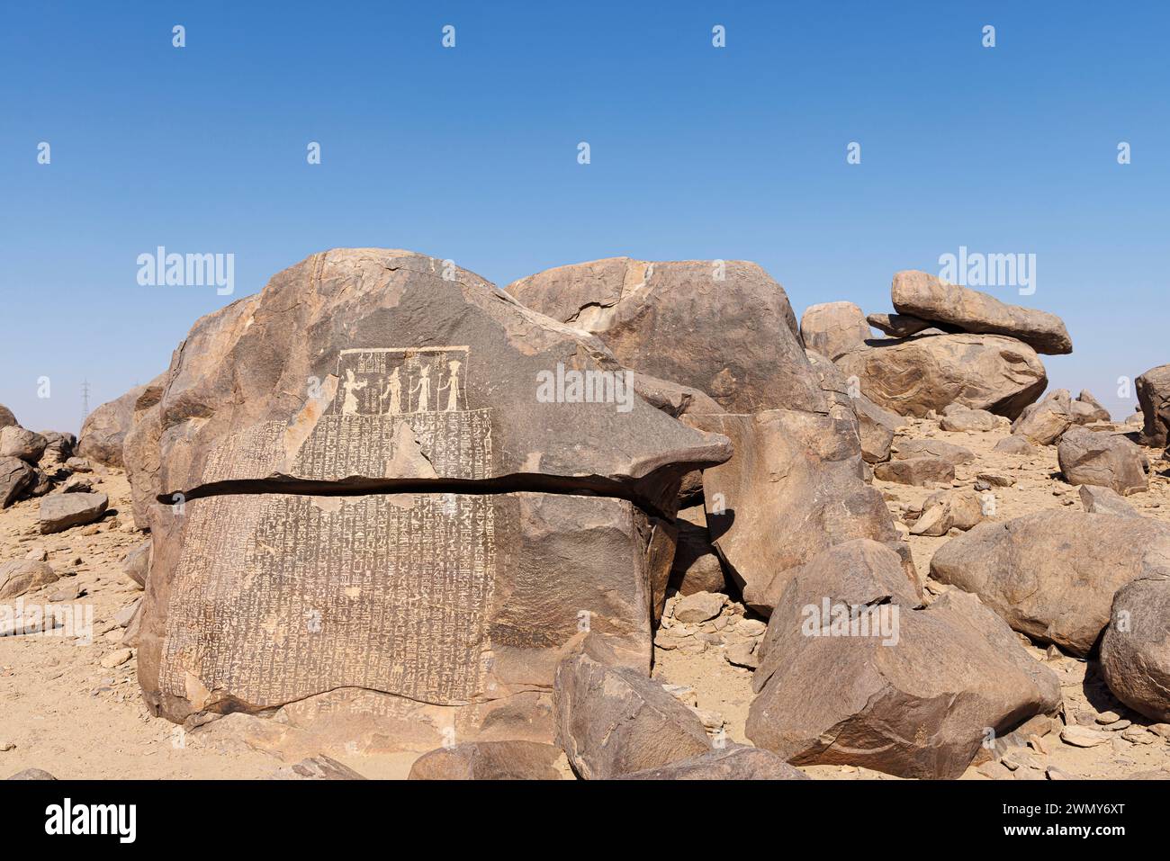 Ägypten, Assuan, Sehel Island, die Hungersnot Stela Stockfoto