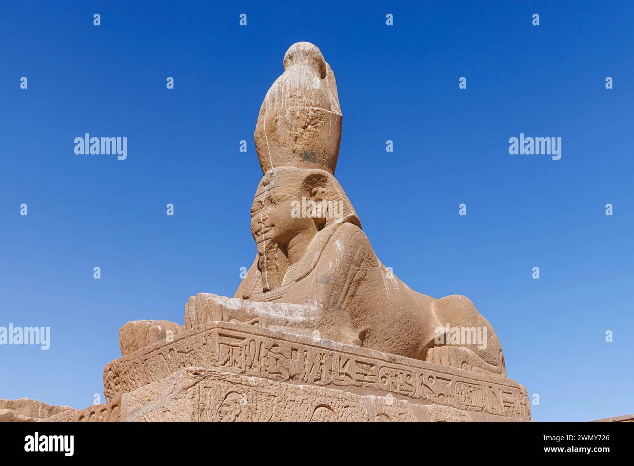 Ägypten, Assuan, nubische Denkmäler von Abu Simbel bis Philae, die von der UNESCO zum Weltkulturerbe erklärt wurden, Tempel Wadi al Sebua, Sphinx mit Ramesses II. Kopf Stockfoto