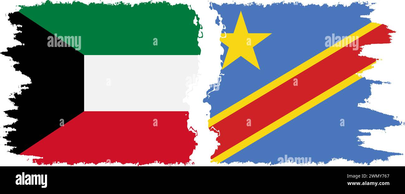 Kongo - Kinshasa und Kuwait Grunge Flaggen Verbindung, Vektor Stock Vektor