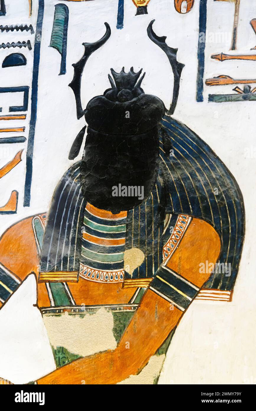 Ägypten, Luxor, das antike Theben mit seiner Nekropole, die von der UNESCO zum Weltkulturerbe erklärt wurde, Königstal, Nefertari-Grab, Khepri Stockfoto