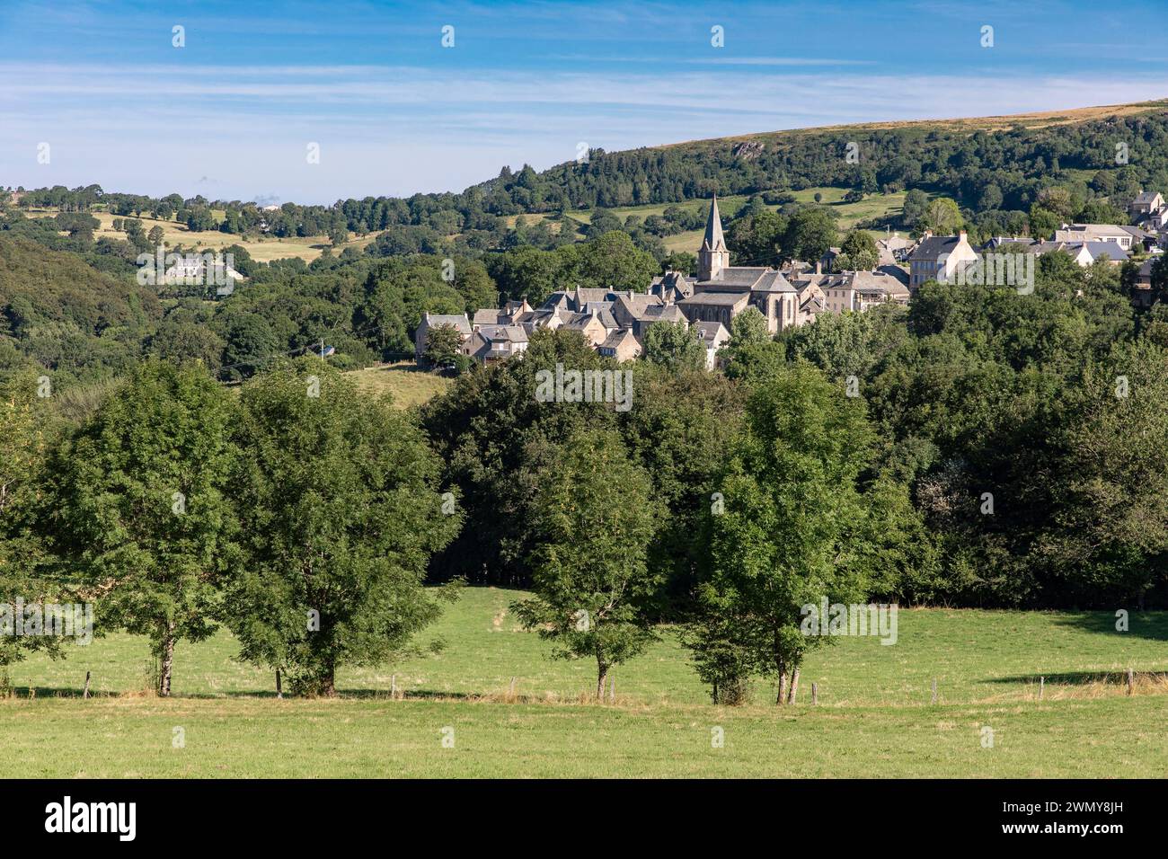 Frankreich, Aveyron, regionaler Naturpark Aubrac, Umgebung von Laguiole, das Dorf Curieres Stockfoto