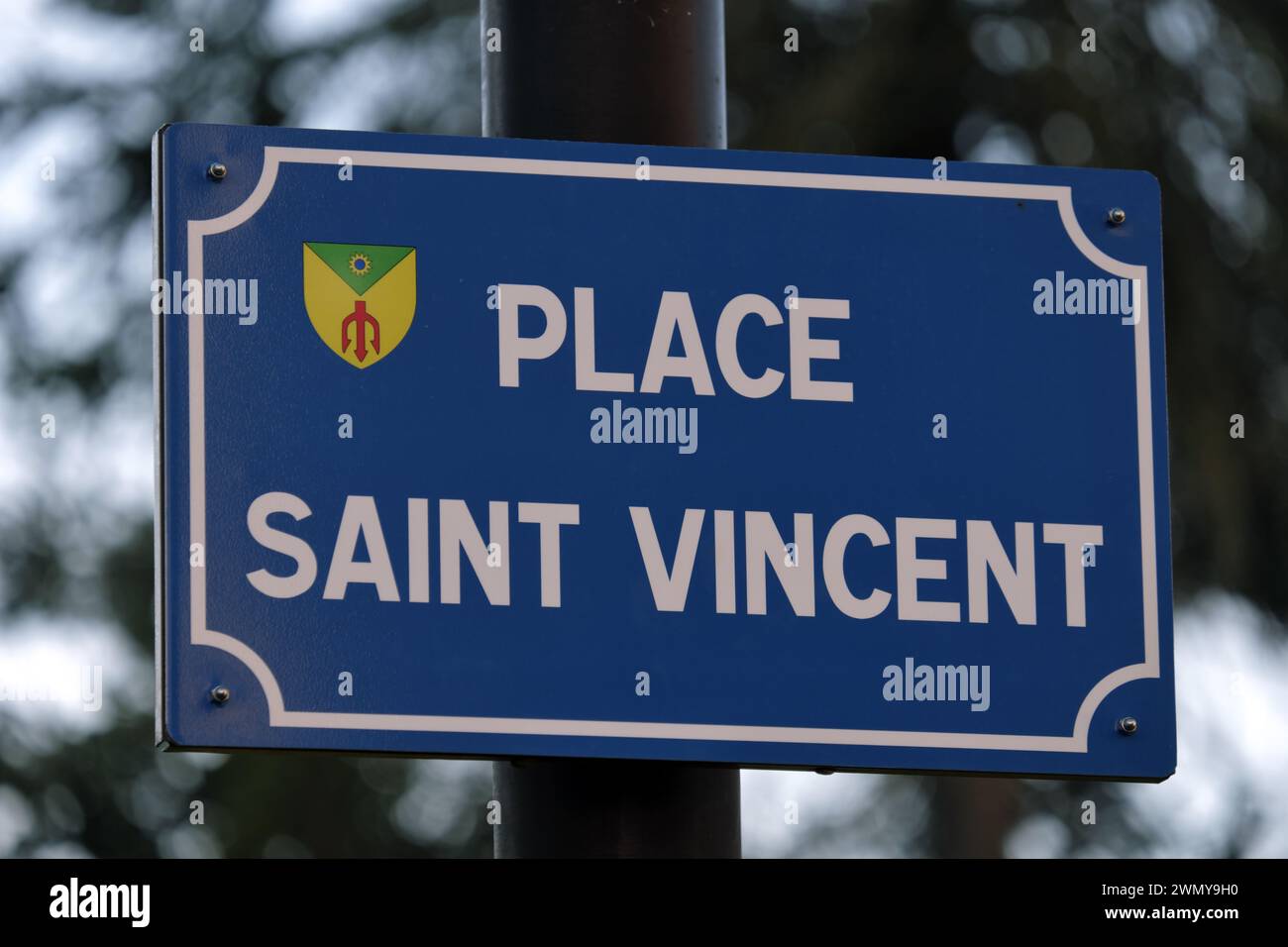 Frankreich, Haute Saone, Echenoz la Meline, Place Saint Vincent, Straßenschild Stockfoto