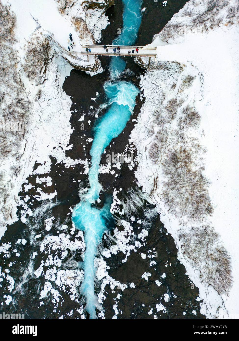 Island, Südküste, Brúarárfoss Wasserfälle (Luftaufnahme) Stockfoto