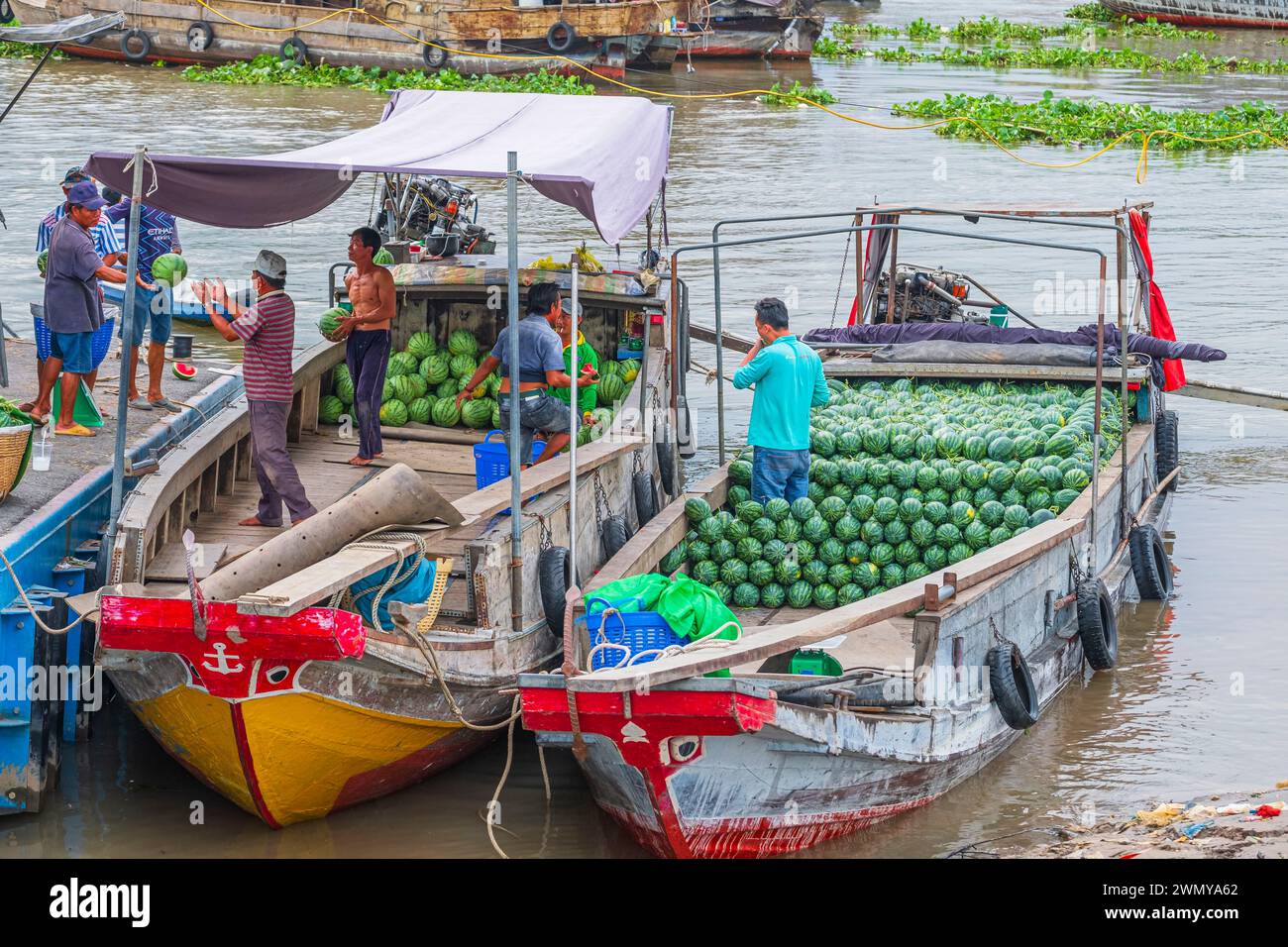 Vietnam, Mekong Delta, Cai Rang Bezirk, Cai Rang schwimmenden Markt am Can Tho Fluss Stockfoto