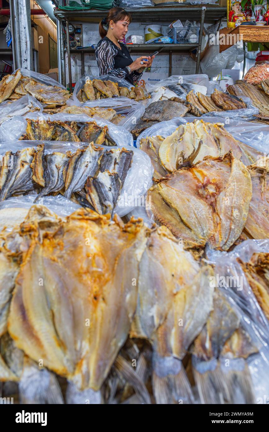 Vietnam, Mekong Delta, Provinz Kien Giang, Rach Gia, der Markt, getrocknete Fische Stockfoto