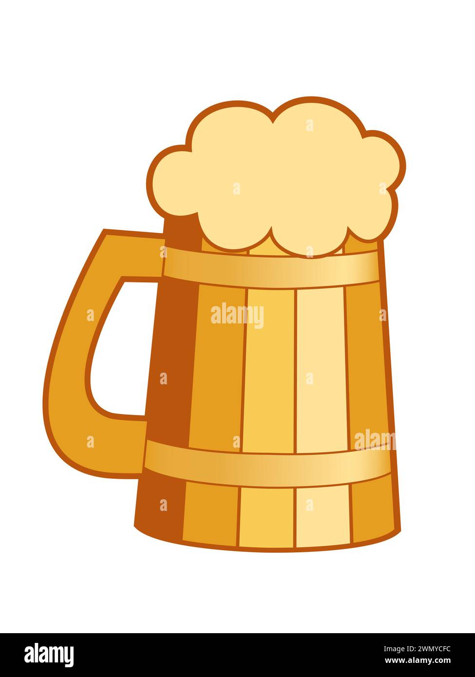 Holzbecher mit Bierschaum, Karikatur flache Vektor-Illustration Stock Vektor