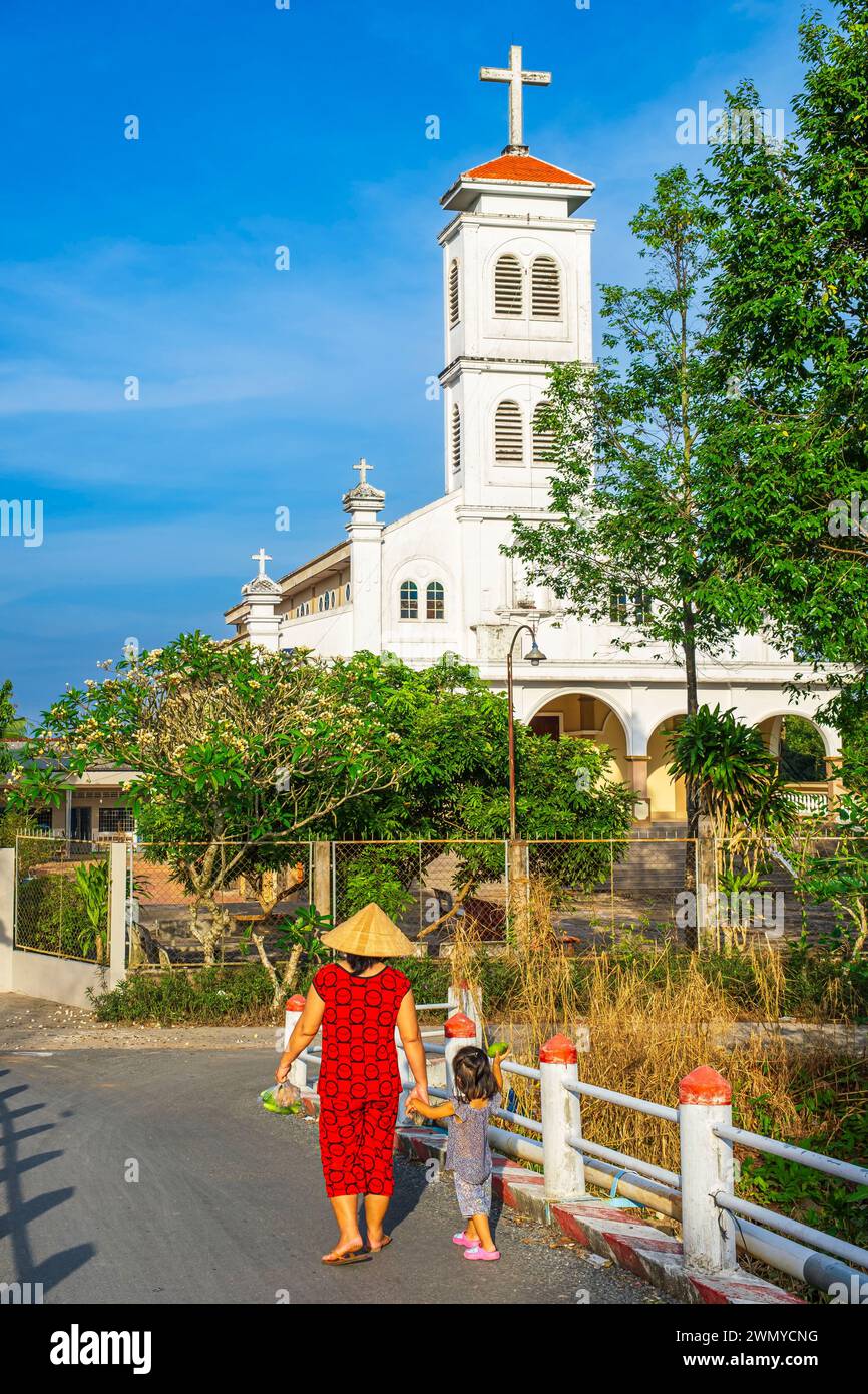 Vietnam, Mekong Delta, Provinz Vinh Long, eine Binh Insel, eine Binh katholische Kirche Stockfoto