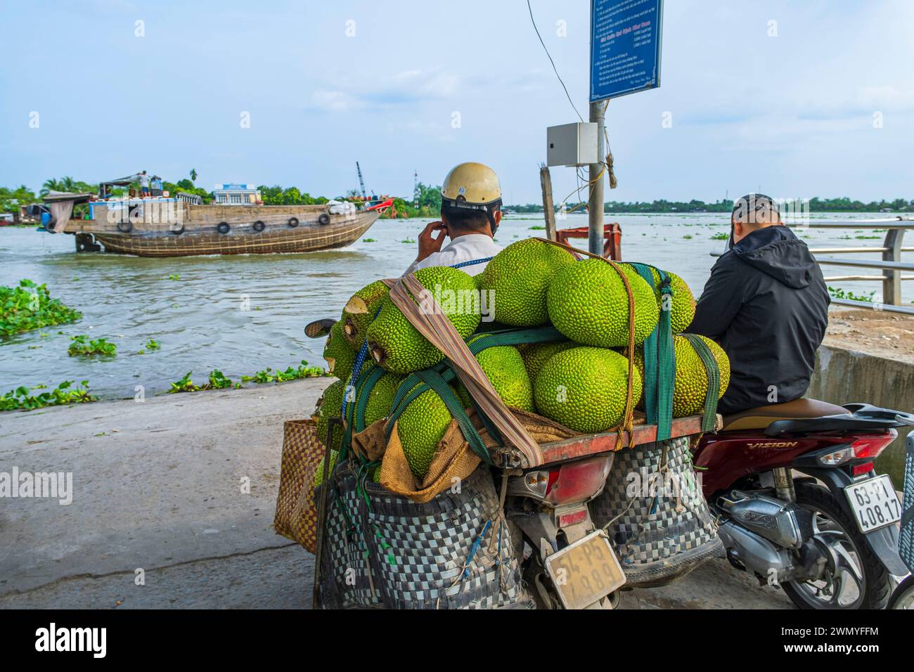Vietnam, Mekong Delta, Cai Be, Roller voller Jackfrüchte Stockfoto