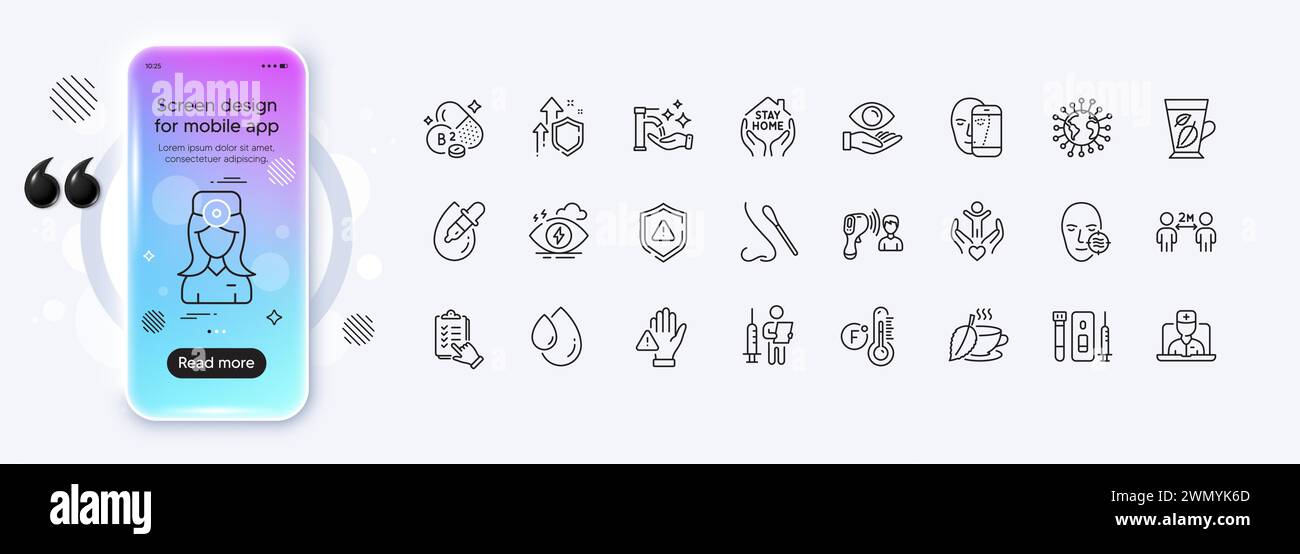 Berühren Sie nicht die Symbole für die Problemhaut und die Nasentestlinie für die Web-App. Piktogramsymbol. Bildschirm „Phone Mockup Gradient“. Vektor Stock Vektor