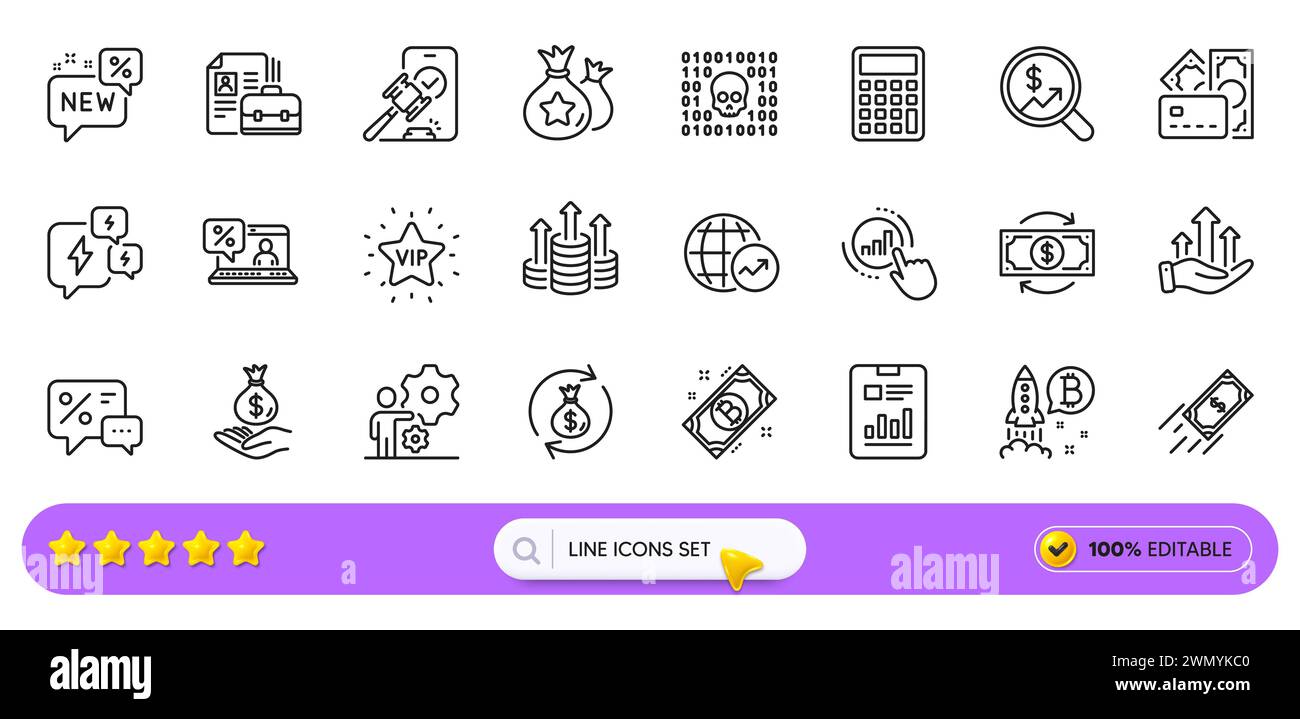 Symbole für Job-, Währungs- und schnelle Zahlungspositionen für die Web-App. Piktogramsymbol. Zeilensymbole. Vektor Stock Vektor