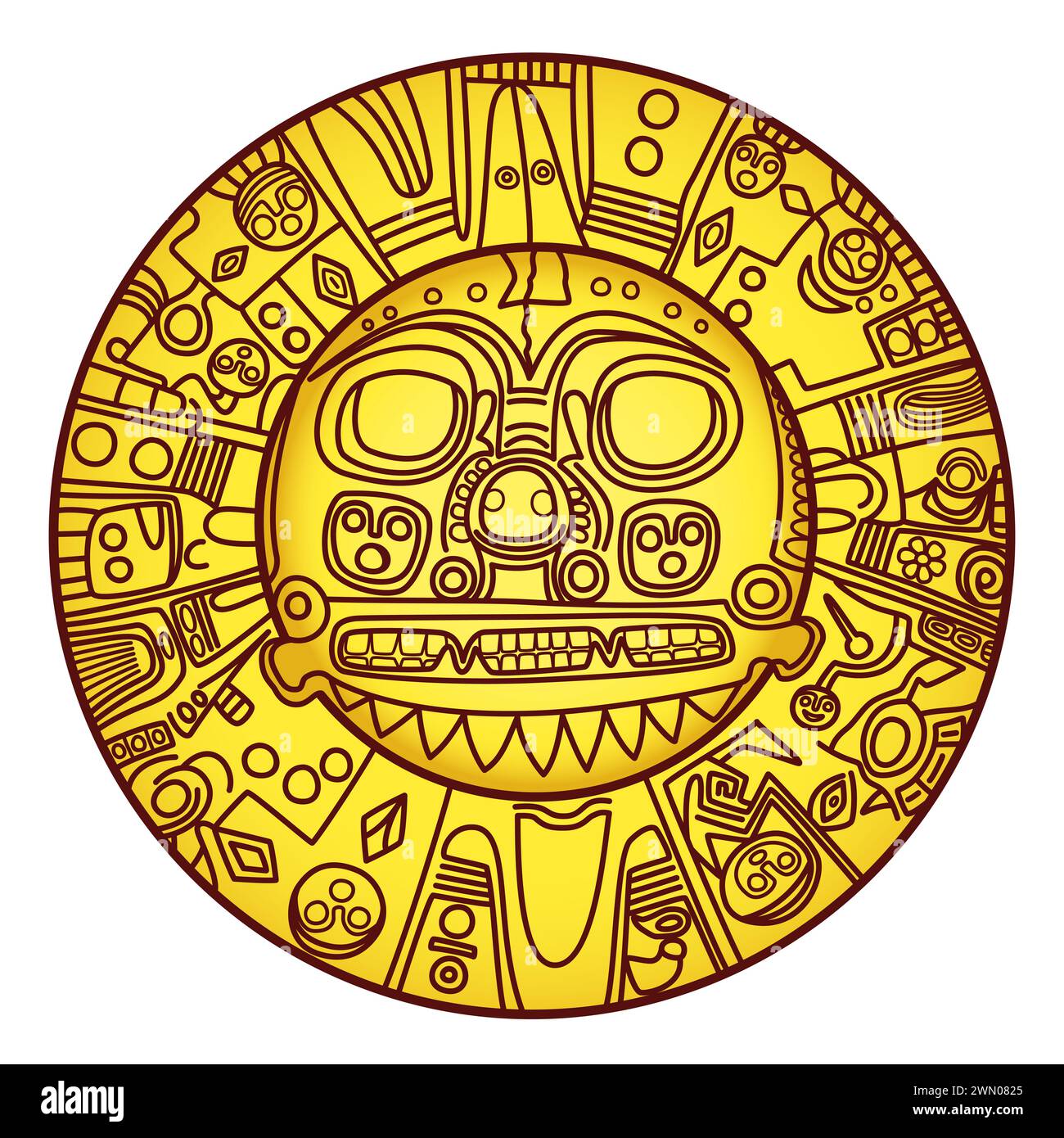 Goldene Sonne von Echenique. Prähispanische goldene Platte von unbekannter Bedeutung, die vielleicht den Sonnengott Inti repräsentiert. Getragen als Brustpanzer von Inka-Linealen. Stockfoto