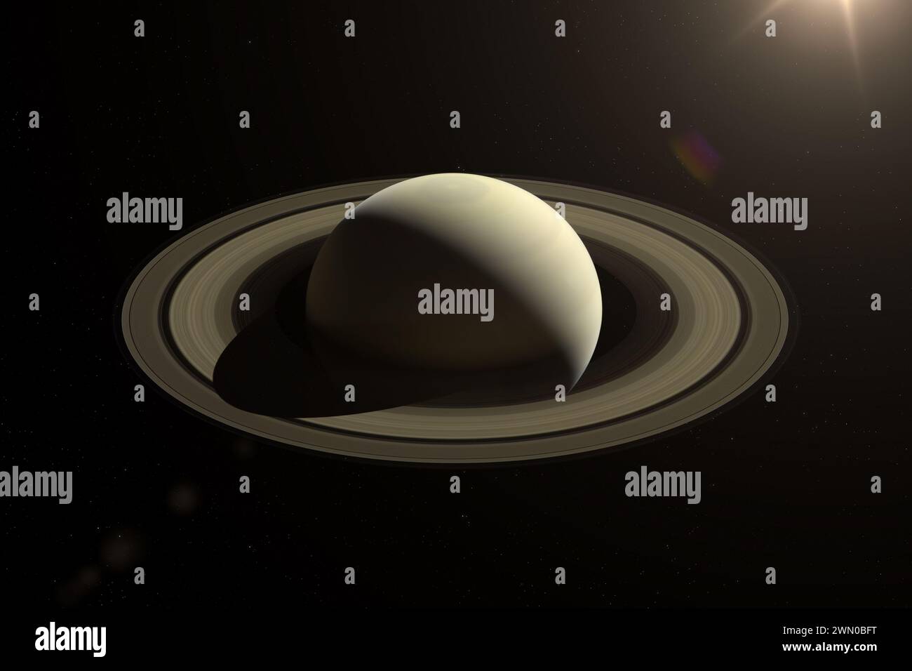 Saturn auf einem sternenklaren Hintergrund. Blick auf Saturn - Planet Gasgigant des Sonnensystems. Diese Bildelemente wurden von der NASA bereitgestellt. Stockfoto