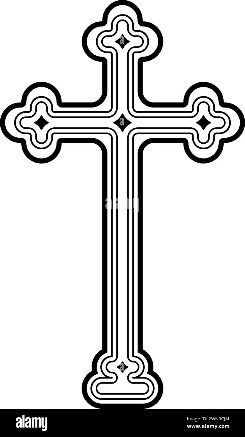 Symbol des gotischen christlichen Kreuzes. Abbildung eines flachen Vektors Stock Vektor