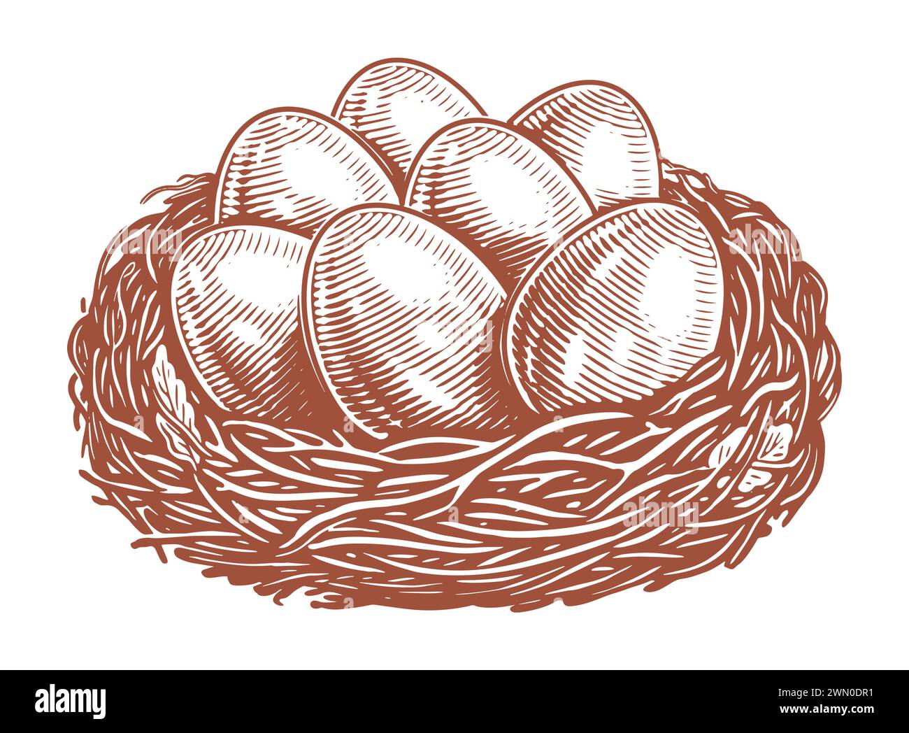 Eier im Nest. Handgezeichnete Skizze Vintage Vektor Illustration Stock Vektor