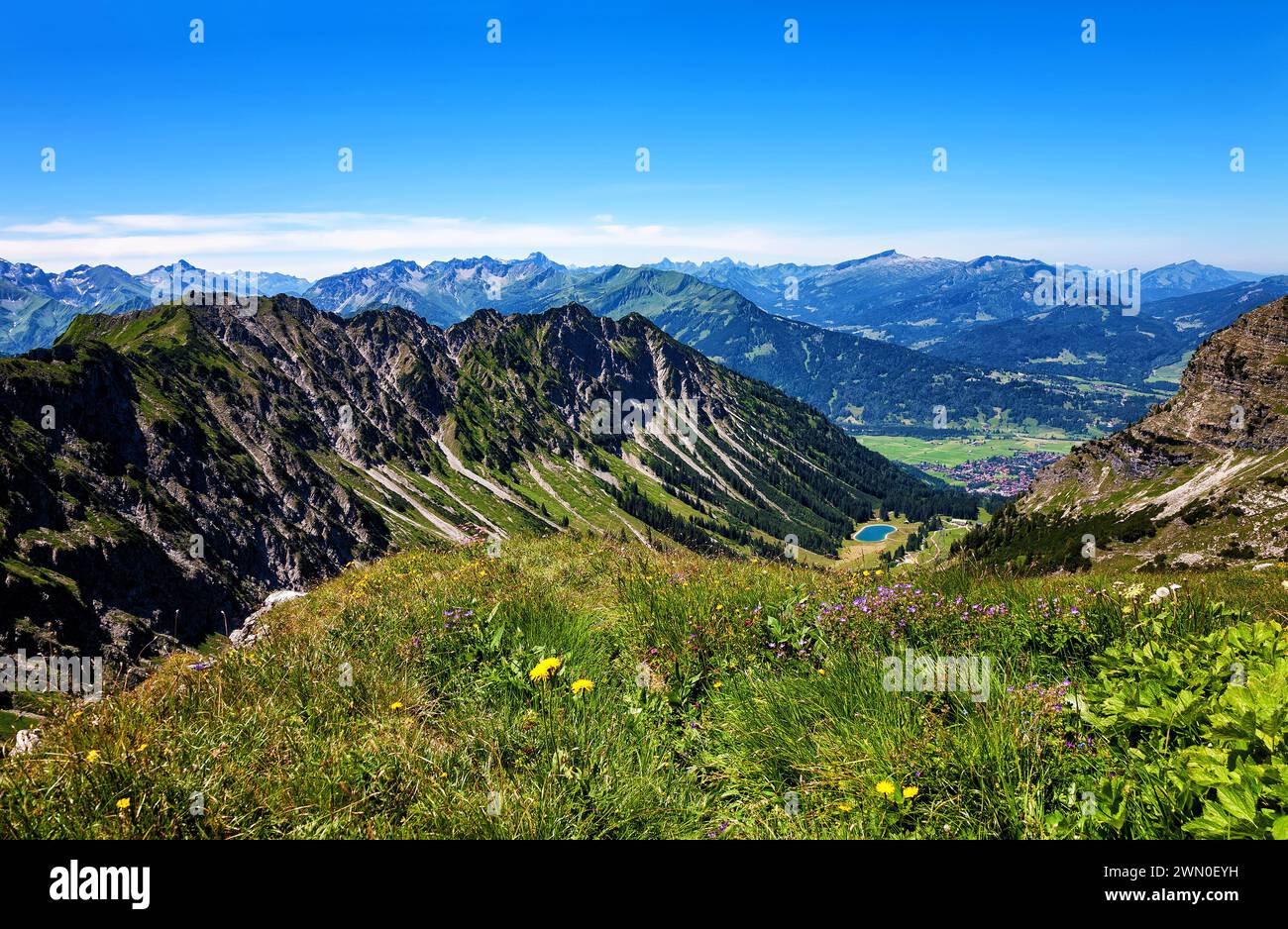 Allgäuer Alpen, Oberstdorf, Bayern, Deutschland, Europa. Die Allgäuer Alpen sind ein Gebirgszug in den Nördlichen Kalkalpen. Stockfoto