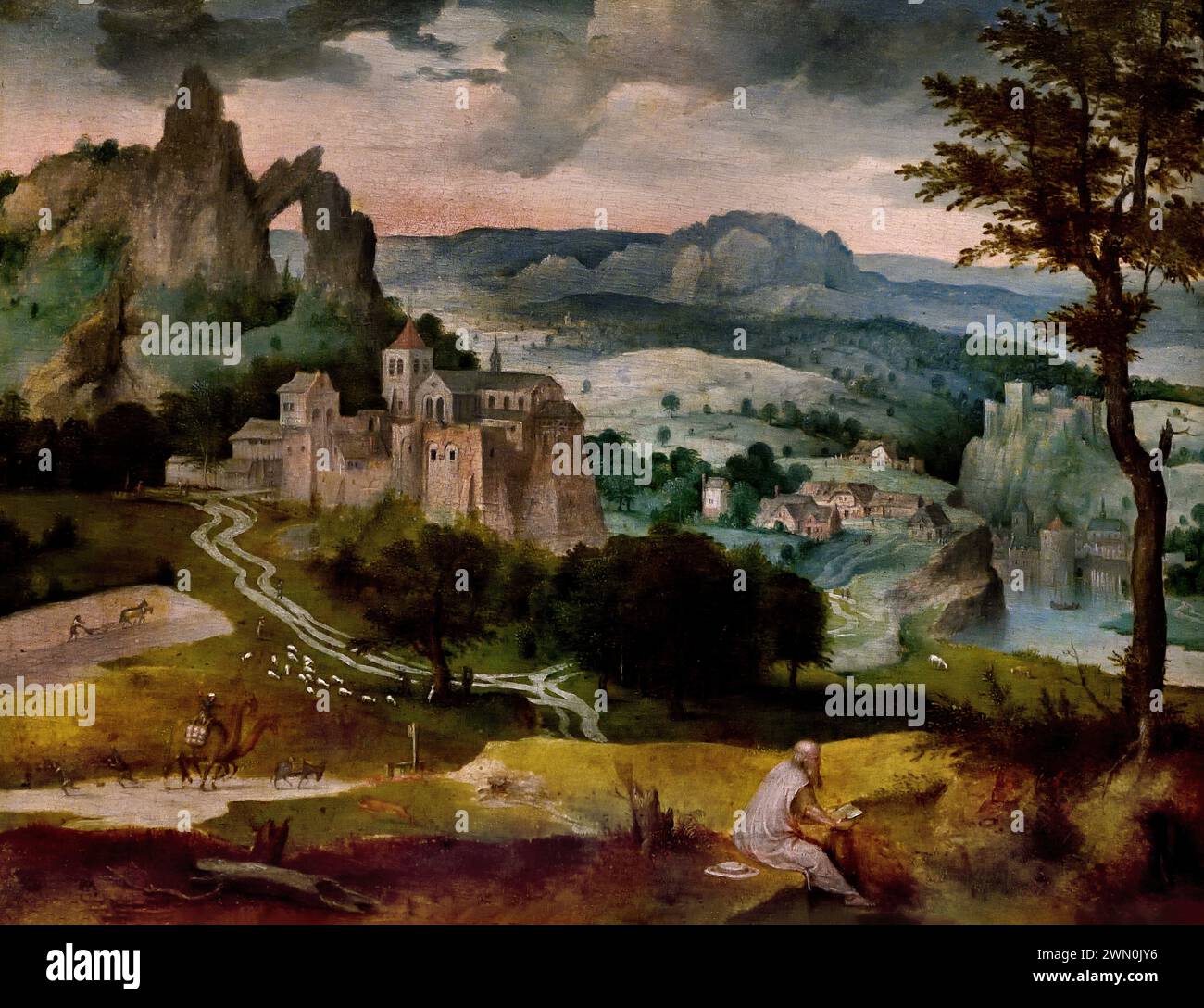 Landschaft mit St. Jerome 1547 von 1508 bis 1556, Königliches Museum der Schönen Künste, Antwerpen, Belgien, Belgien. Stockfoto