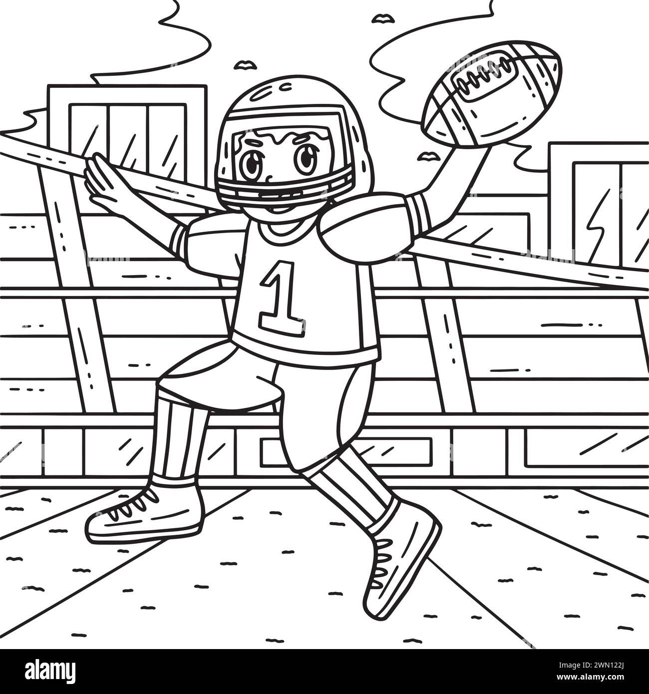 American Football Player Ready to Pass Coloring Stock Vektor