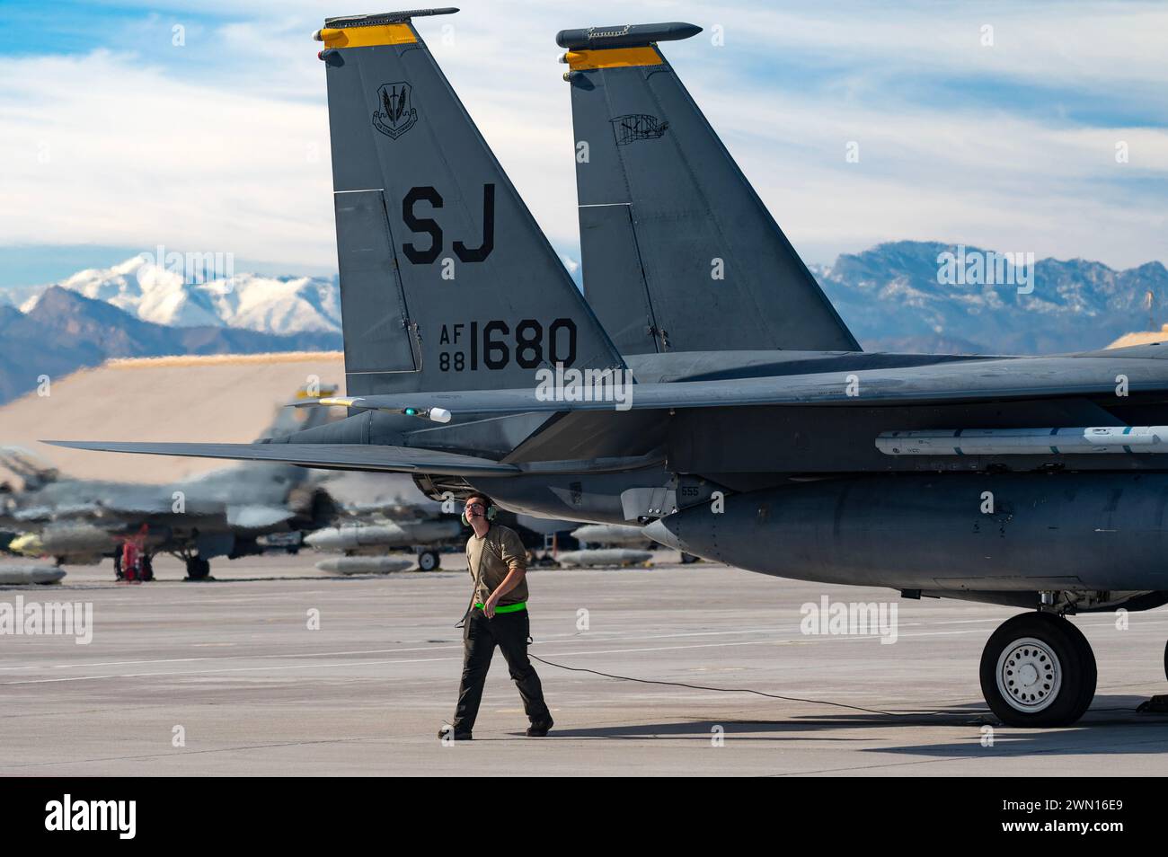 Red Flag-Nellis 24-1 auf der Nellis Air Force Base, Nevada, 26. Januar 2024. Foto von William R. Lewis Stockfoto