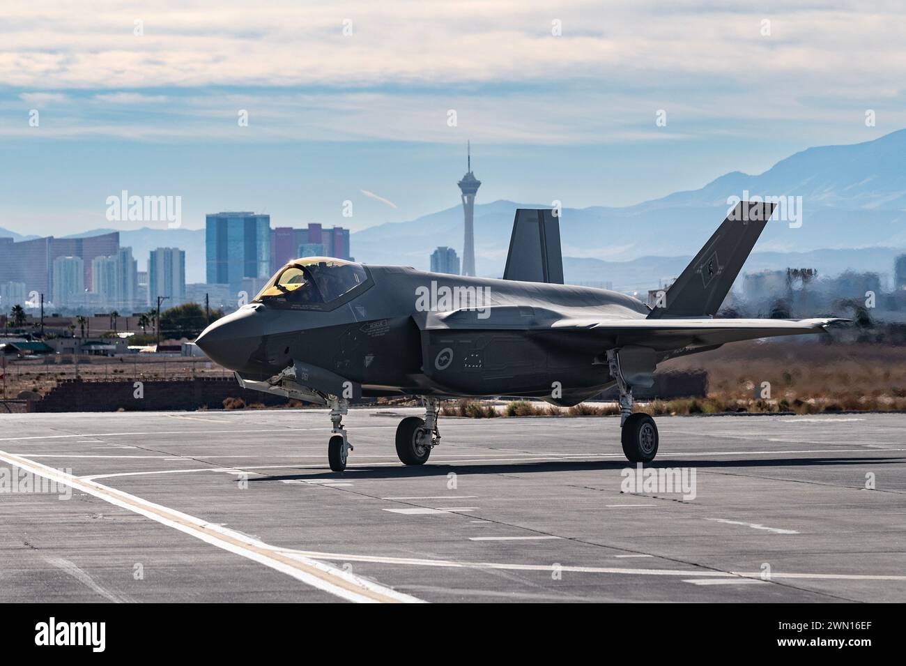 Red Flag-Nellis 24-1 auf der Nellis Air Force Base, Nevada, 26. Januar 2024. Foto von William R. Lewis Stockfoto