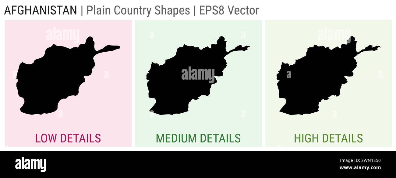 Afghanistan - einfache Landform. Niedrige, mittlere und hohe Detailkarten Afghanistans. EPS8 Vektordarstellung. Stock Vektor