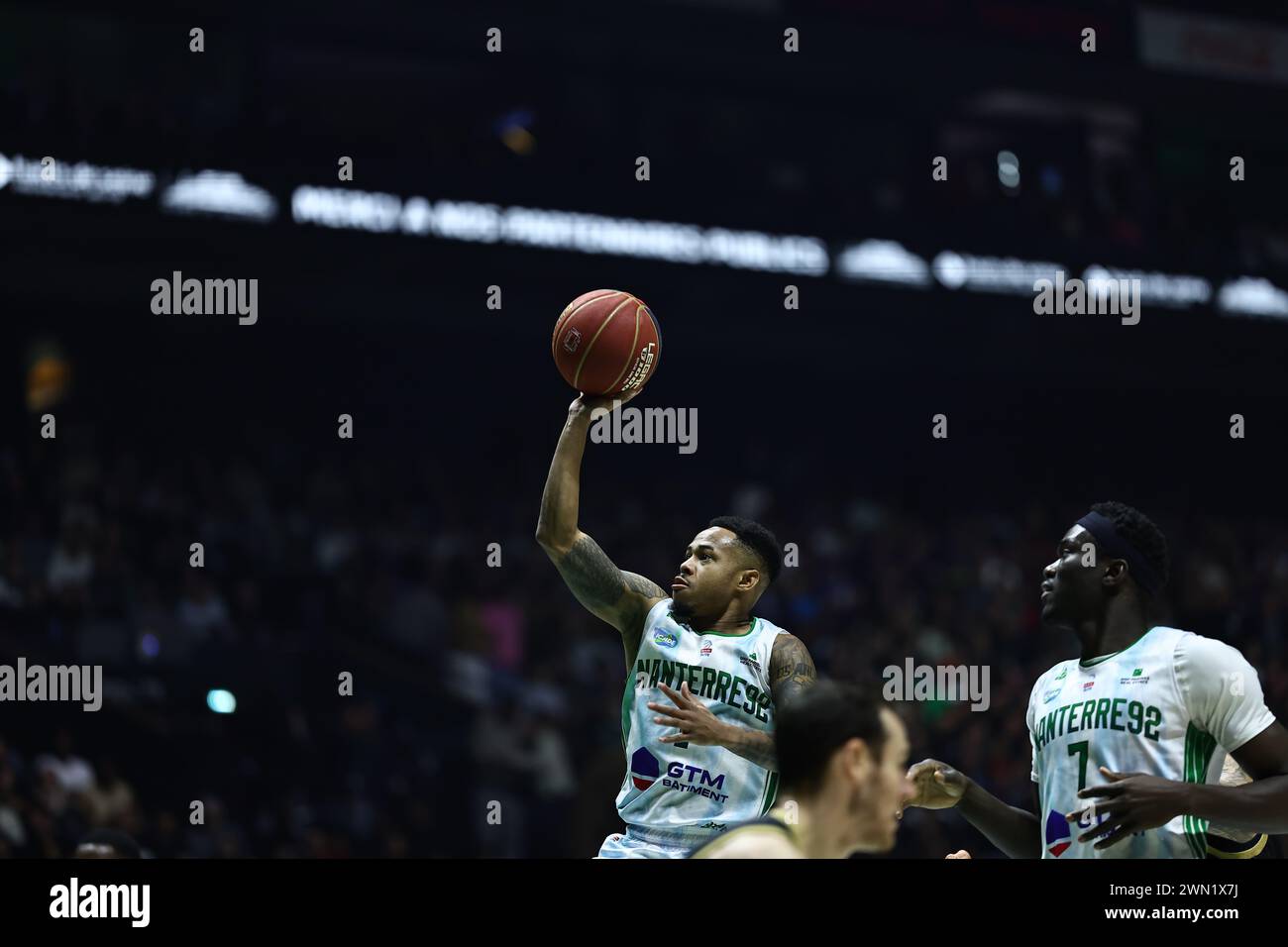 Justin BIBBINS 1 (Nanterre) während des französischen Meisterschaftsspiels Betclic Elite zwischen Nanterre 92 und AS Monaco Basket am 28. Februar 2024 in der Paris La Defense Arena in Nanterre, Frankreich Stockfoto