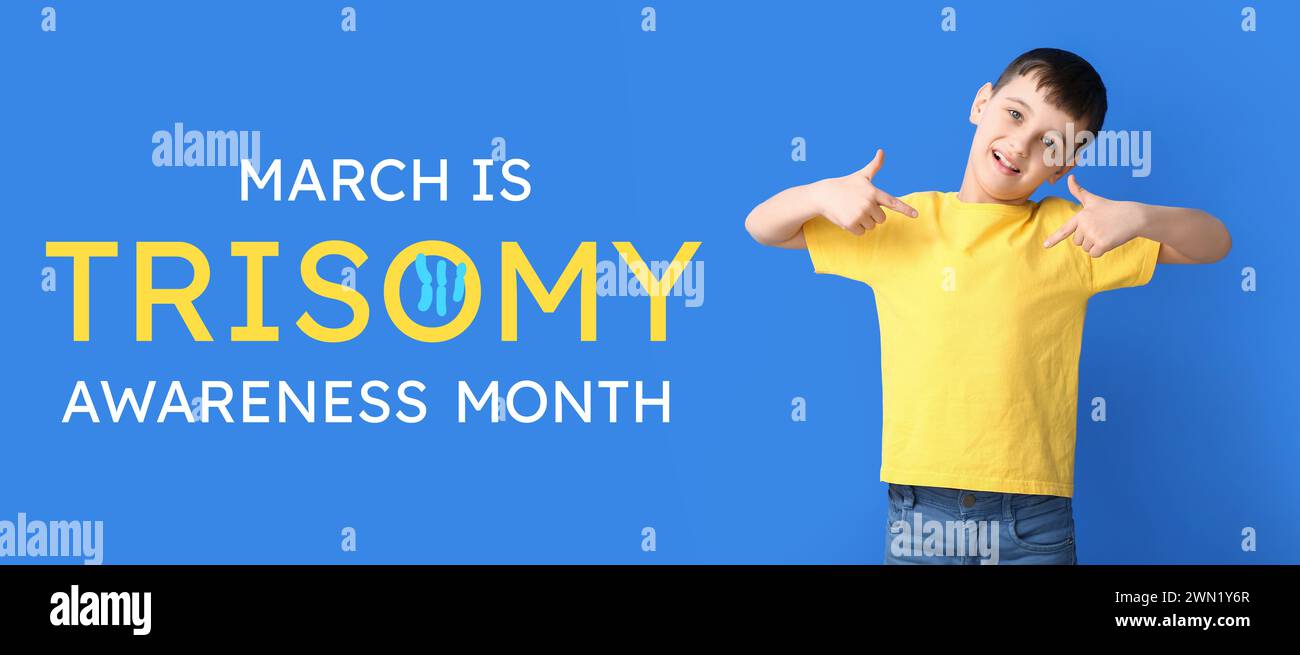 Banner für Trisomie Awareness Month mit dem kleinen Jungen Stockfoto
