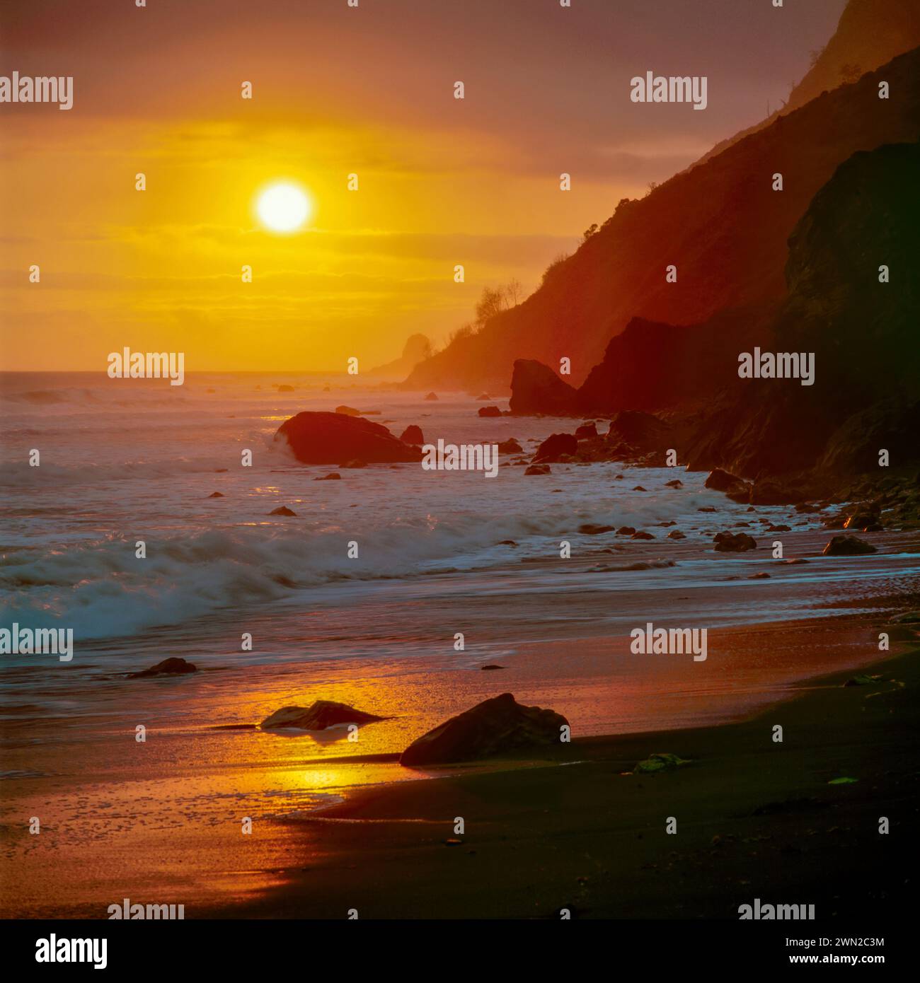 Sonnenuntergang, Usal Beach, Sinkyone Wilderness State Park, Lost Coast, Mendocino County, Kalifornien Stockfoto