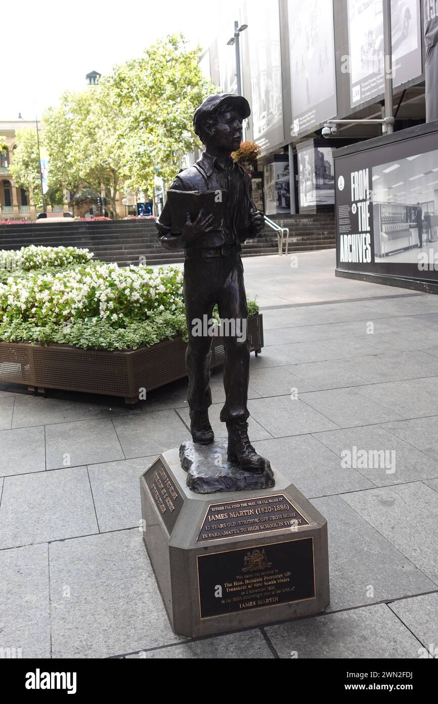 Die Statue von James Martin Boy steht im Martin Place, Sydney, Australien, zum Gedenken an den berühmten Politiker und ehemaligen Premier of New Stockfoto