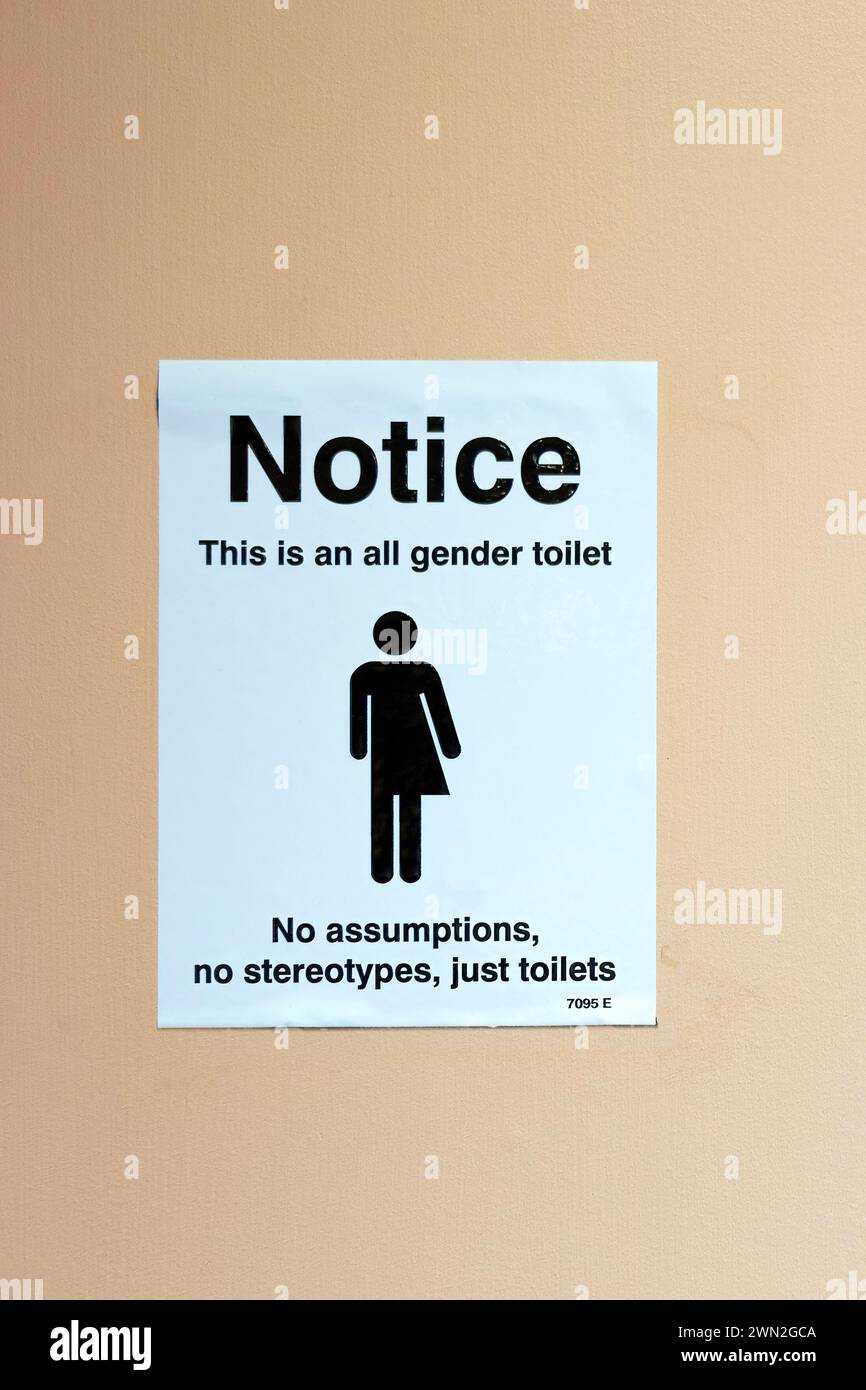 Hinweis für inklusive all-Geschlecht-Toilette Badezimmer, keine Annahmen, keine Stereotypen Stockfoto