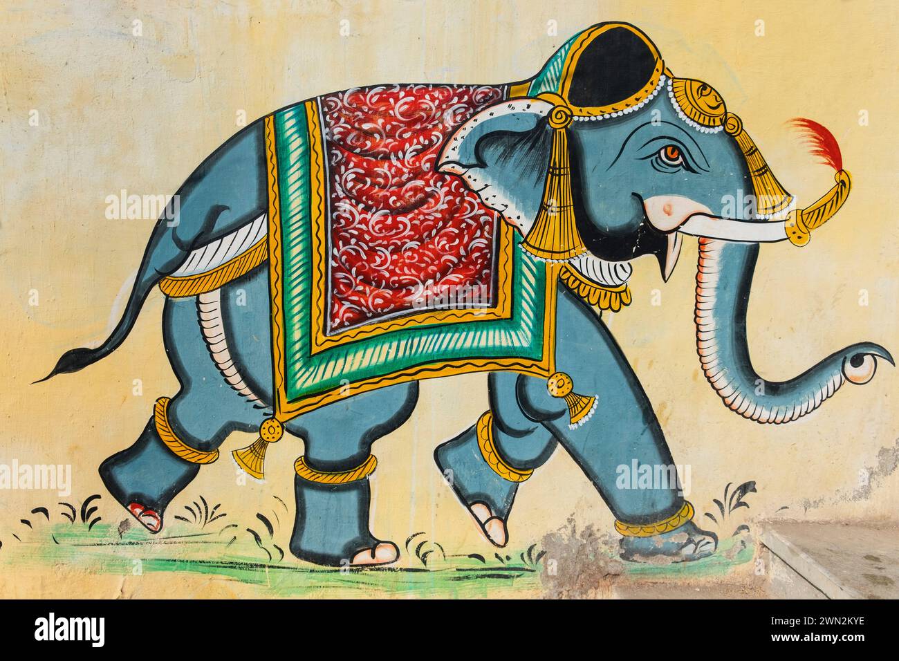 Elefantenwandgemälde Udaipur Rajasthan Indien Stockfoto