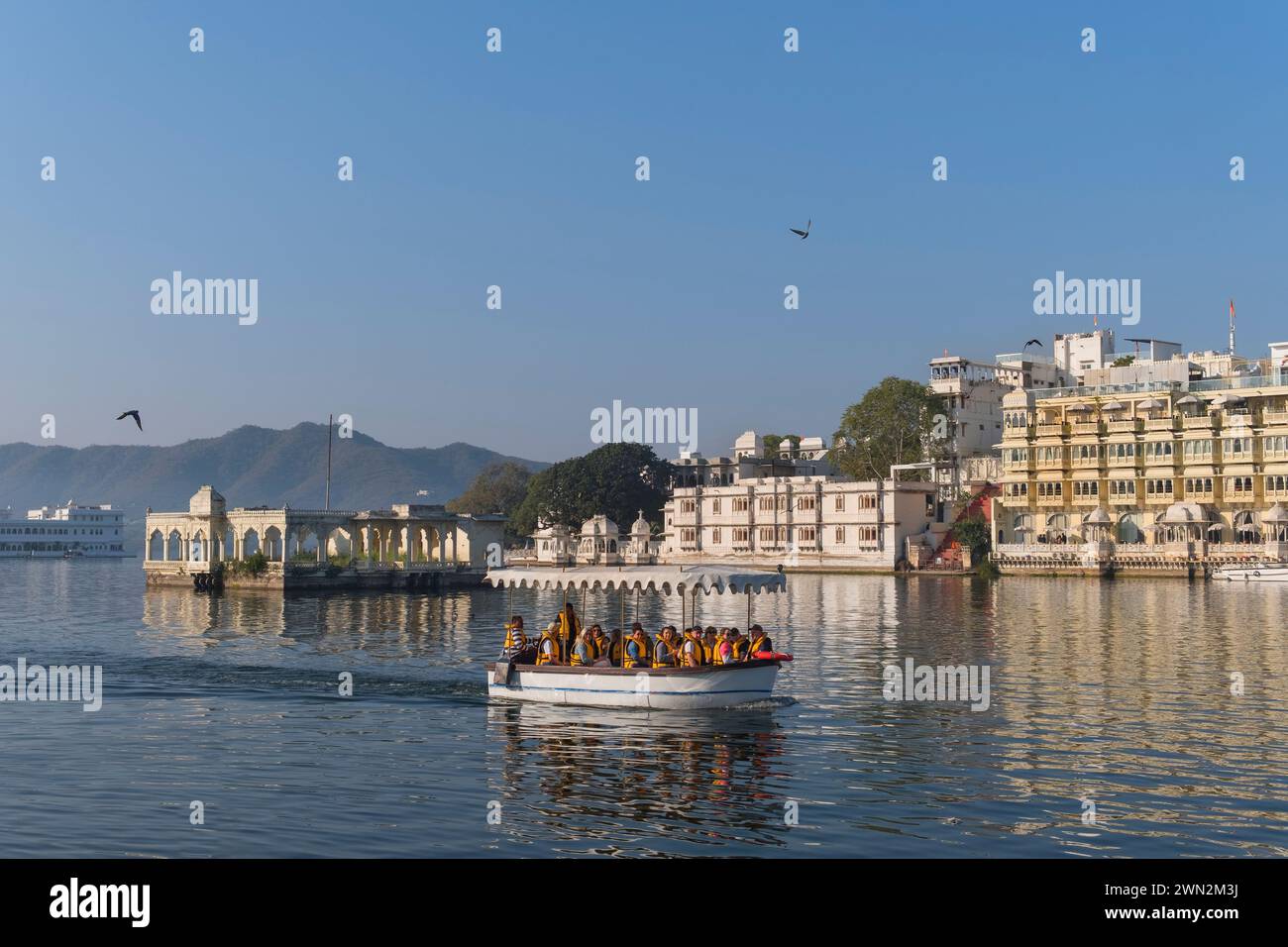 Blick auf den See Pichola Udaipur Rajasthan Indien Stockfoto
