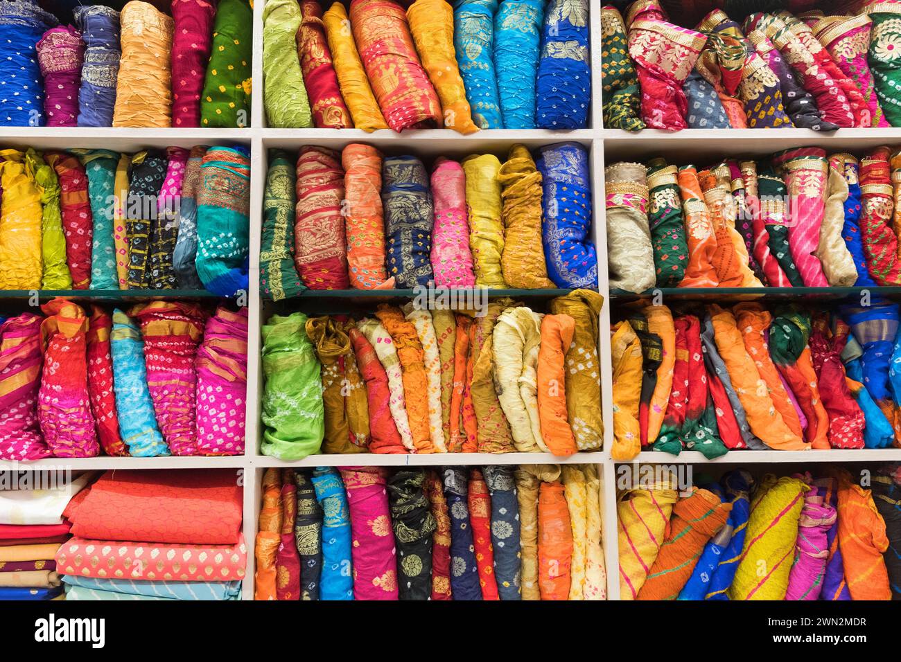 Farbenfrohe Stoffe Udaipur Rajasthan India Stockfoto