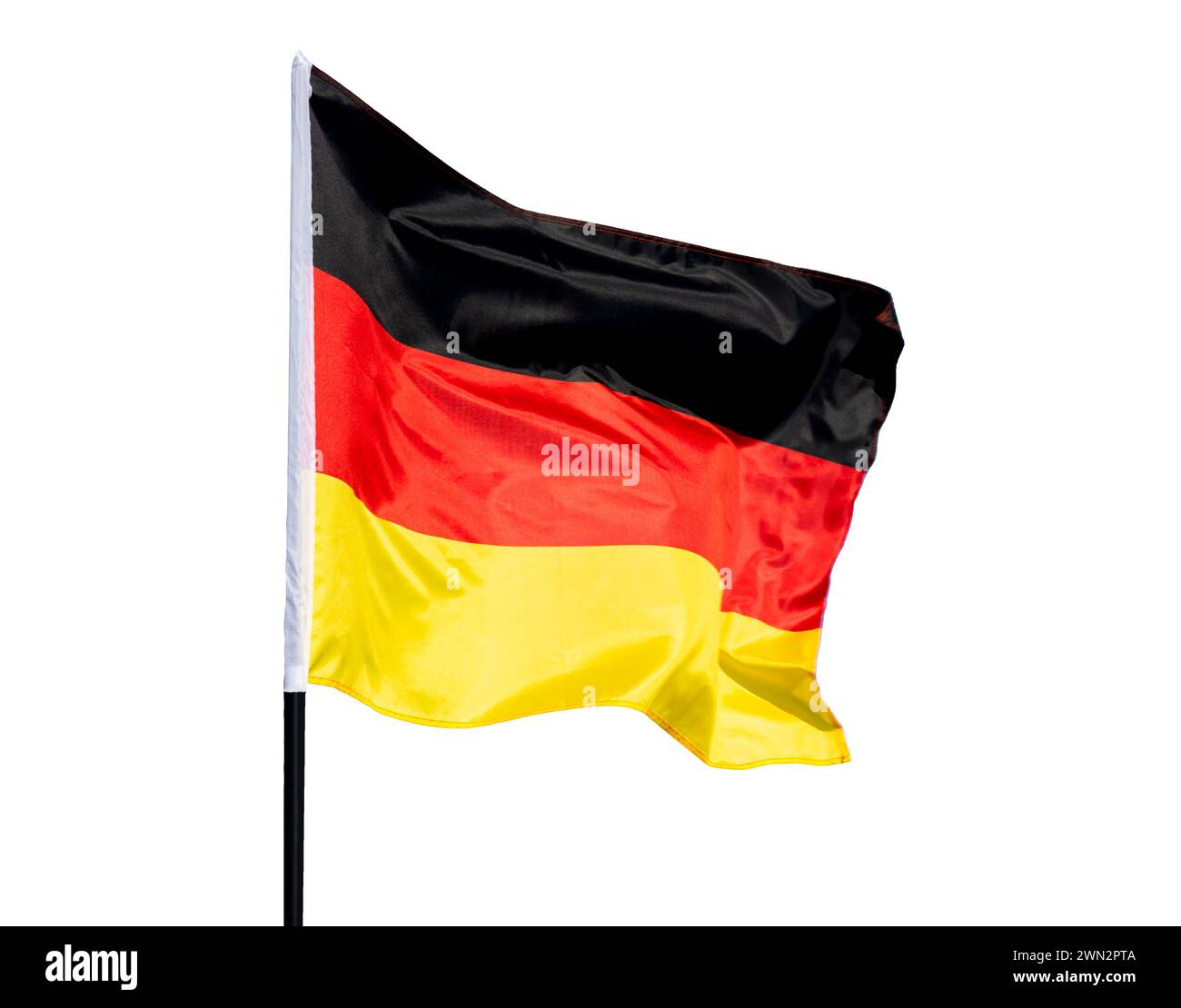 Deutsche Flagge winkt vor weißem Hintergrund Stockfoto