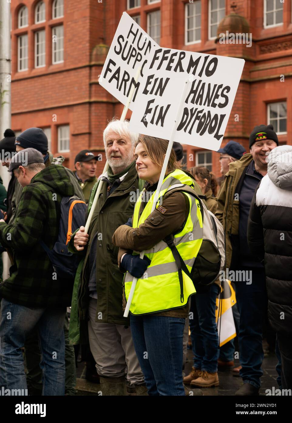 Walisische Bauern protestieren im Senedd, Cardiff Stockfoto