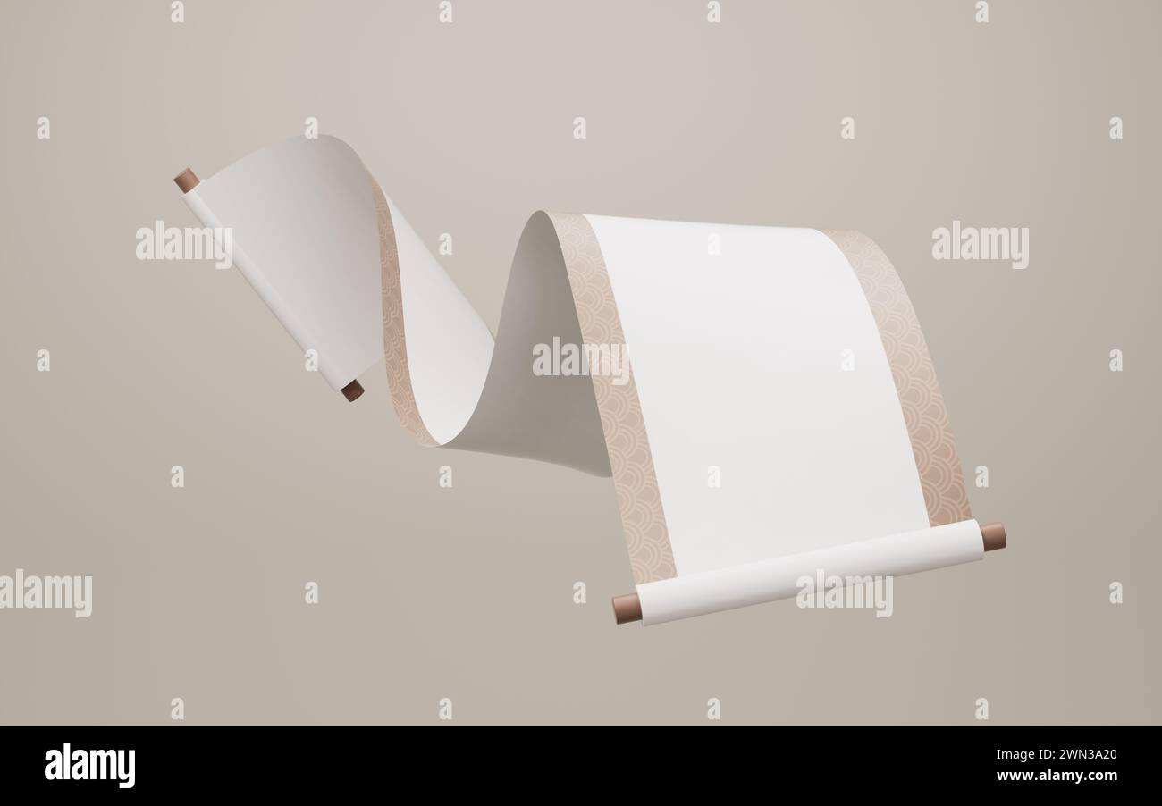 Leeres chinesisches altes Rollenbanner, 3D-Rendering. 3D-Abbildung. Stockfoto