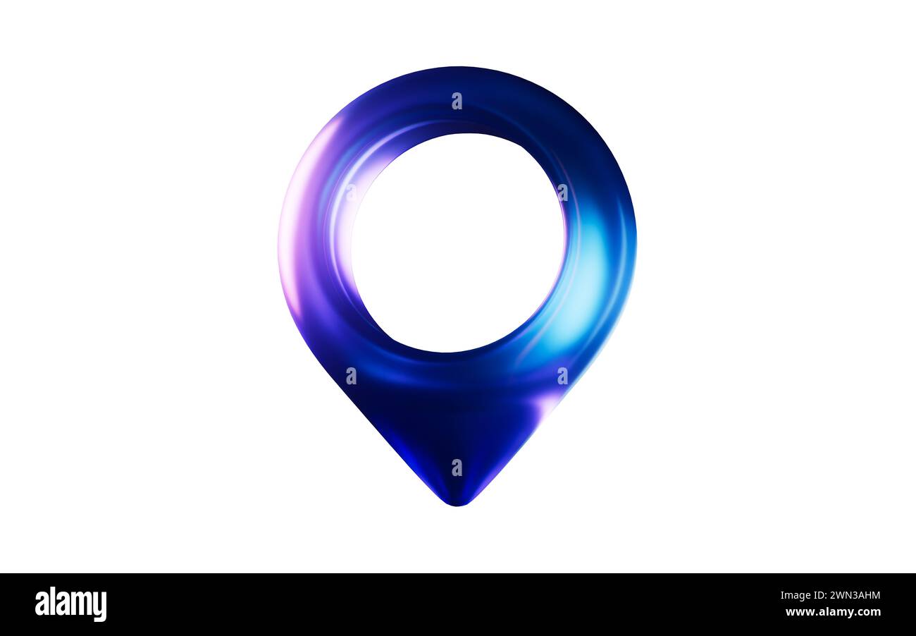 Positionsmarkierung mit dunklem Neonlicht-Effekt, 3D-Rendering. 3D-Abbildung. Stockfoto