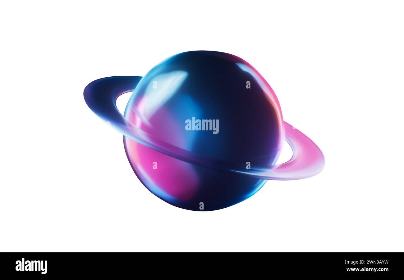 Planet mit dunklem Neonlicht-Effekt, 3D-Rendering. 3D-Abbildung. Stockfoto