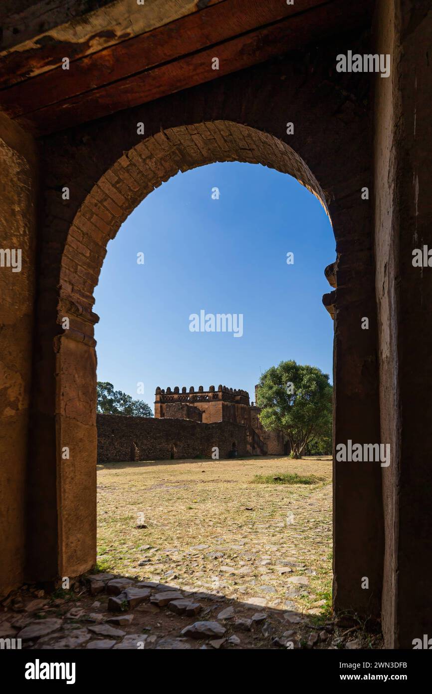 Fasilides Castle in der königlichen Einfriedung in Gondar, Äthiopien Fasilides Castle, gegründet von Kaiser Fasilides in Gondar, einst die alte kaiserliche Hauptstadt an Stockfoto