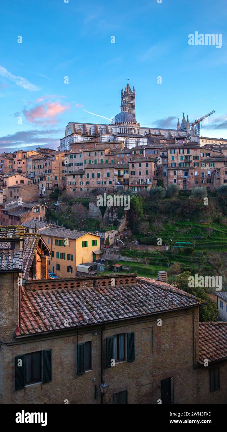 Die Kathedrale von Siena bei Sonnenuntergang, Italien Stockfoto