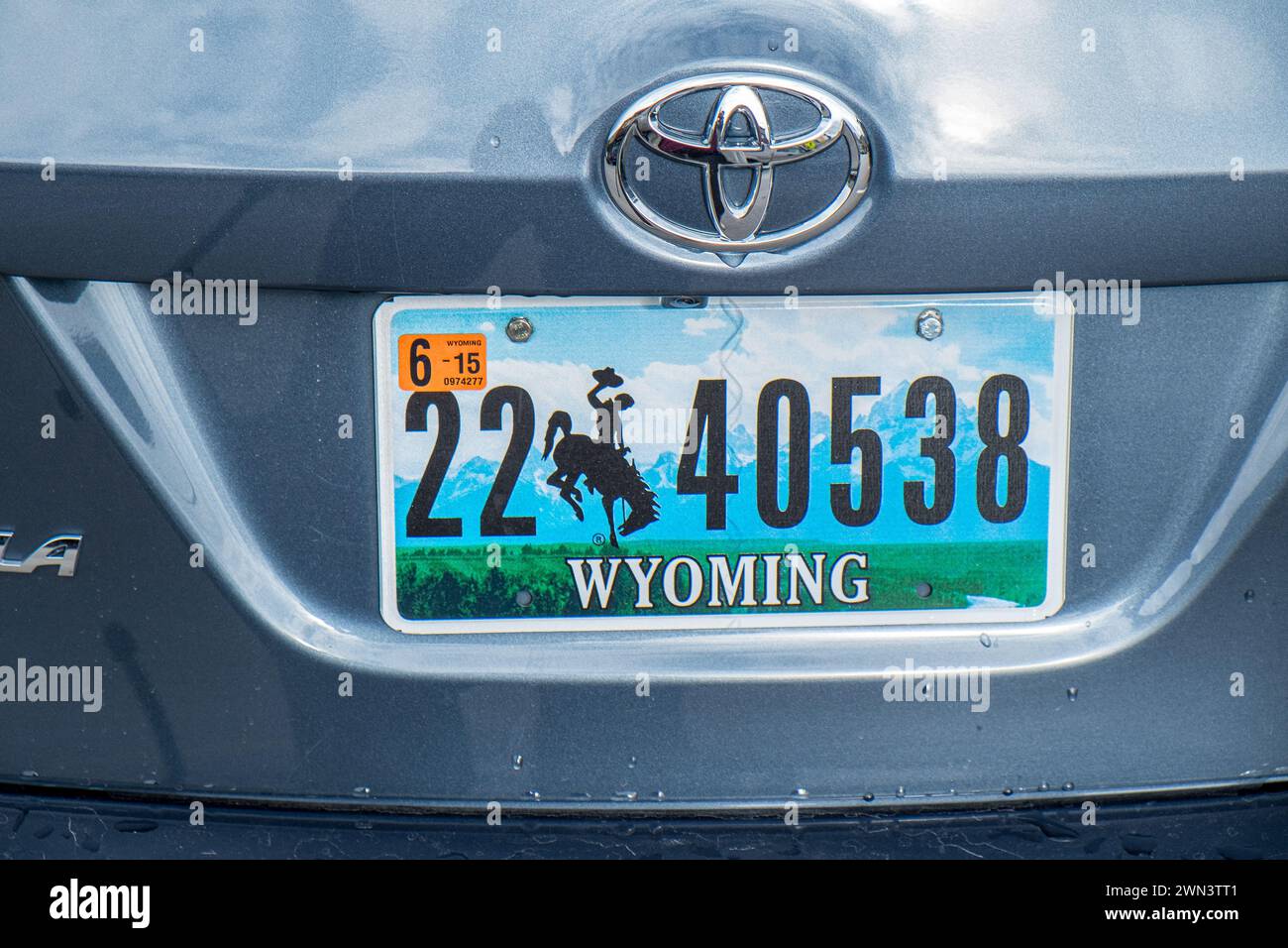 Wyoming Kennzeichen auf einem Mietwagen in Jackson Hole, Wyoming Stockfoto