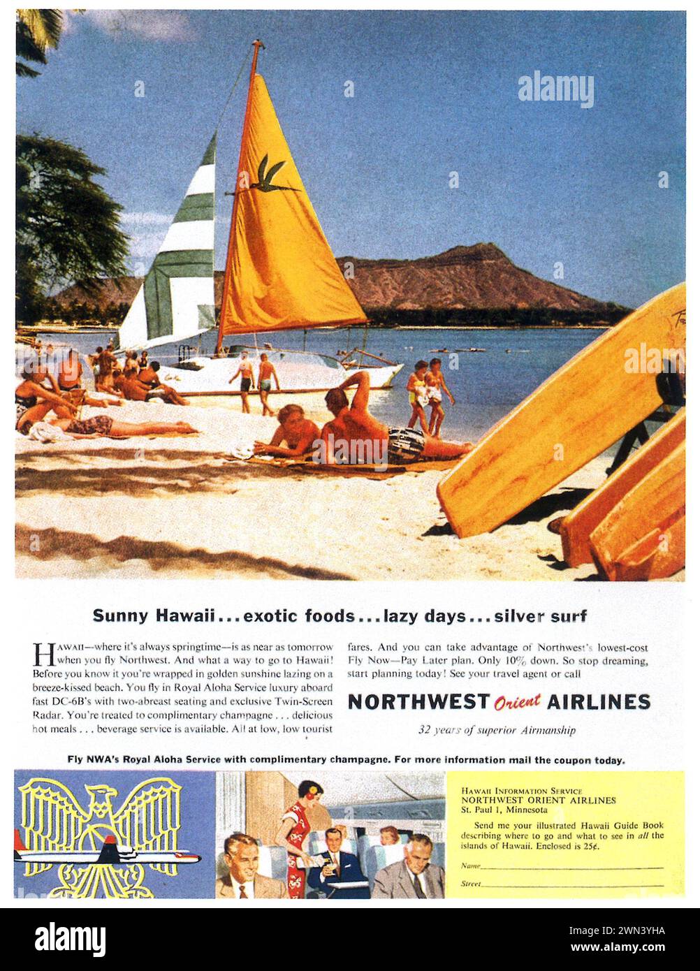 1955 Werbung Für Northwest Orient Airlines Stockfoto