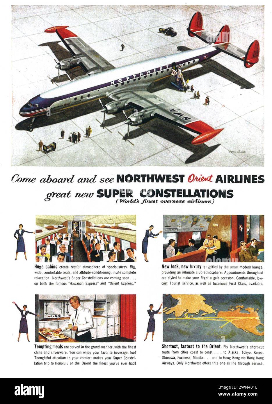 1955 Werbung Für Northwest Orient Airlines Stockfoto