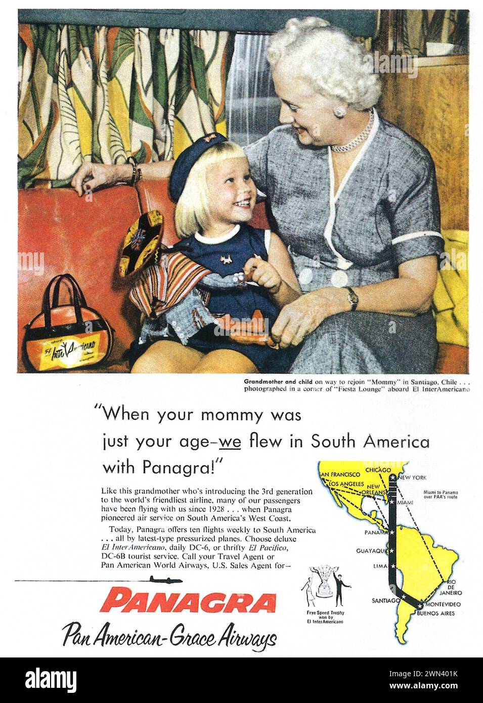 Panagra-Printwerbung der 1950er Jahre Stockfoto