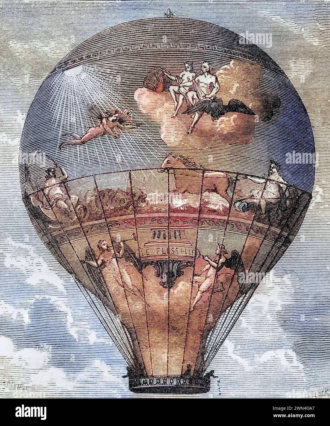 Le Flesselle Ballon der Gebrüder Montgolfier 1784 / Le Flesselle Ballon hergestellt von den Montgolfier Brothers 1784 aus dem Buch Wonderful Balloon Ascents Stockfoto