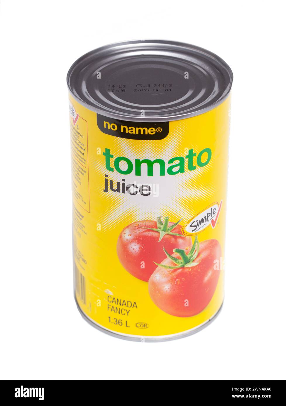 Toronto, Kanada - 18. Februar 2024 : 1,36 l Tomatensaft-Dose von kanadischer No-Name-Marke Stockfoto